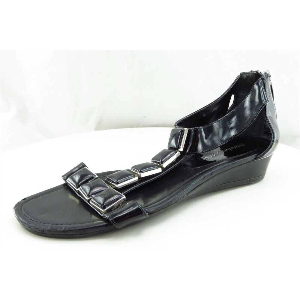 Enzo Angiolini Sz 6 M Black Gladiator Patent Leather Women Sandals Eanusa